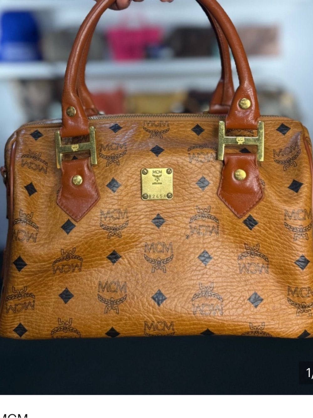 Authentic MCM Cognac Logo Boston bag Heritage Visetos Satchel made in Germany